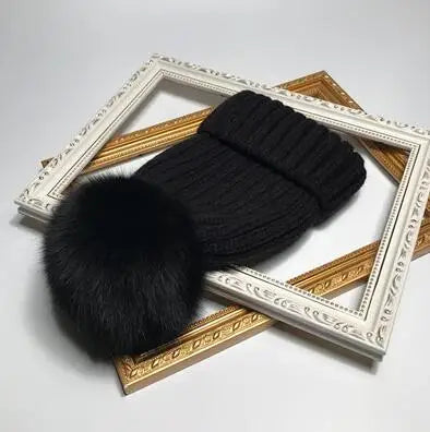 natural fur pom pom hat